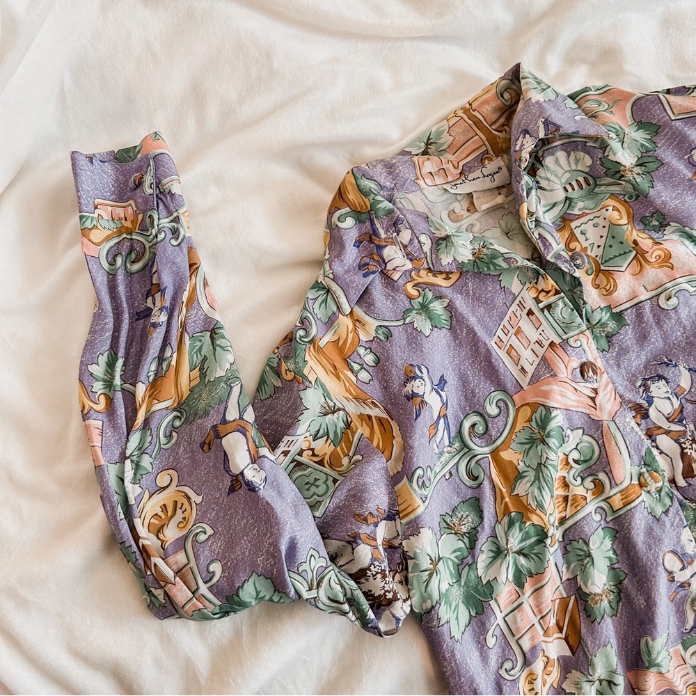 Vintage Jonathan Logan Purple Cherub Long Sleeved Top SZ S